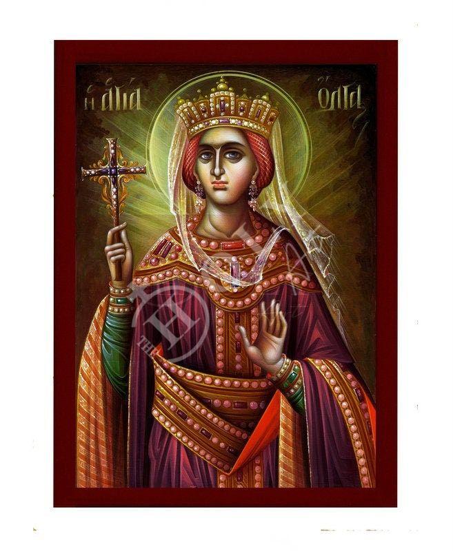 Saint Olga icon, Handmade Greek Orthodox icon of St Olga of Kiev, Byzantine art wall hanging icon on wood plaque, religious decor TheHolyArt