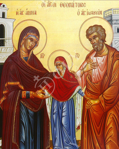 Saint Joachim and Anna icon, Handmade Greek Orthodox icon Parents of Virgin Mary, Byzantine art wall hanging on wood plaque, religious decor - TheHolyArt