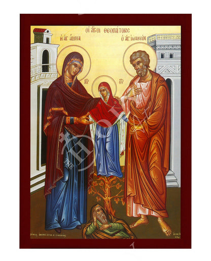 Saint Joachim and Anna icon, Handmade Greek Orthodox icon Parents of Virgin Mary, Byzantine art wall hanging on wood plaque, religious decor - TheHolyArt