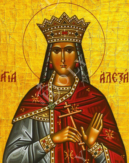Saint Alexandra icon the Empress, Byzantine art wall hanging of St Alexandra the Empress, Handmade Greek Orthodox icon, religious gift - TheHolyArt