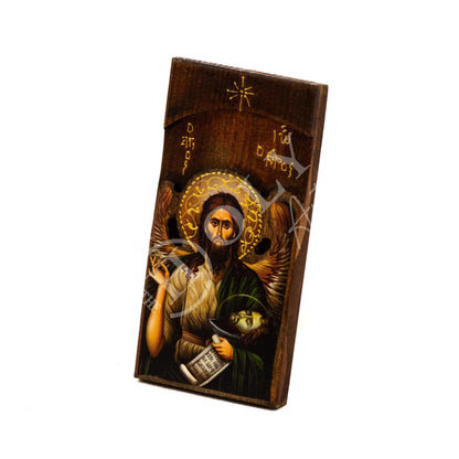 Saint John icon, Handmade Greek Orthodox icon, Byzantine art wall hanging icon of Saint John Baptist wood plaque 20x10cm, religious decor - TheHolyArt
