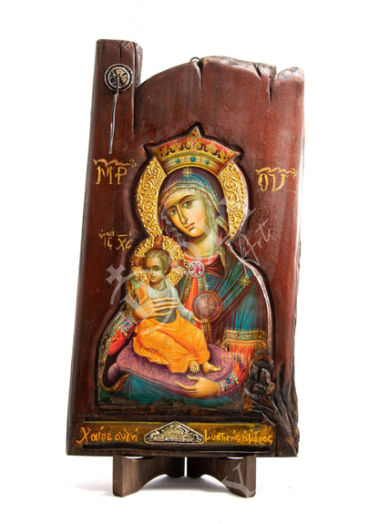 Virgin Mary icon Panagia, Handmade Greek Orthodox icon of Theotokos, Mother of God Byzantine art wall hanging canvas, wedding gift 57x30cm - TheHolyArt
