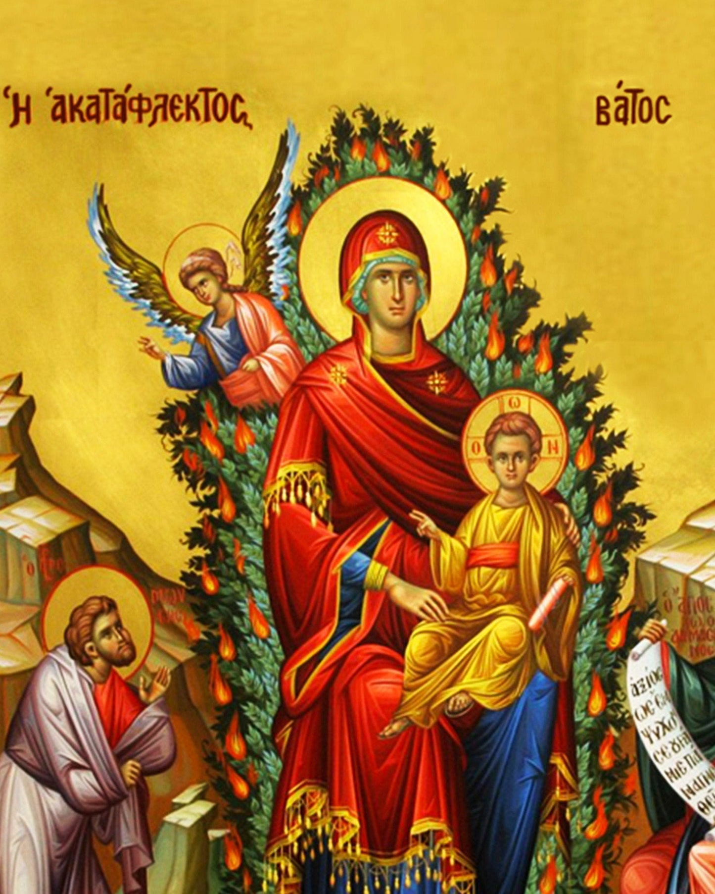 Virgin Mary icon Burning Bush, Handmade Greek Orthodox Icon, Mother of God Unburnt Bush Byzantine art, Theotokos wall hanging wood plaque TheHolyArt