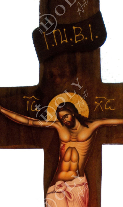 Crucifix Orthodox Iconostasis 37x25cm, Jesus Christ Blessing Cross, Byzantine art wall hanging, Greek Handmade wooden Cross, religious decor - TheHolyArt