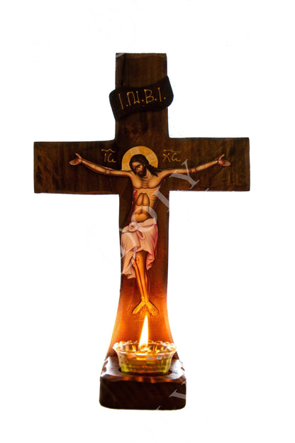 Crucifix Orthodox Iconostasis 37x25cm, Jesus Christ Blessing Cross, Byzantine art wall hanging, Greek Handmade wooden Cross, religious decor - TheHolyArt