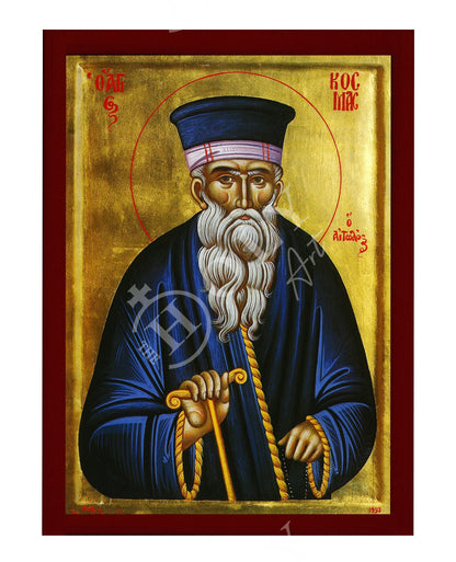 Saint Cosmas icon, Handmade Greek Orthodox icon St Cosmas of Aetolia, Byzantine art wall hanging on wood plaque icon, religious decor - TheHolyArt