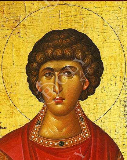 Saint Panteleimon icon, Greek Handmade Orthodox icon of Saint Pantaleon, Byzantine art wall hanging of San Pantaleone, religious gift - TheHolyArt