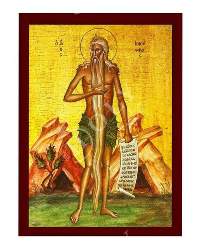 Saint Onuphrius icon, Handmade Greek Orthodox icon of St Onuphrios of Egypt, Byzantine art wall hanging wood plaque, religious gift - TheHolyArt