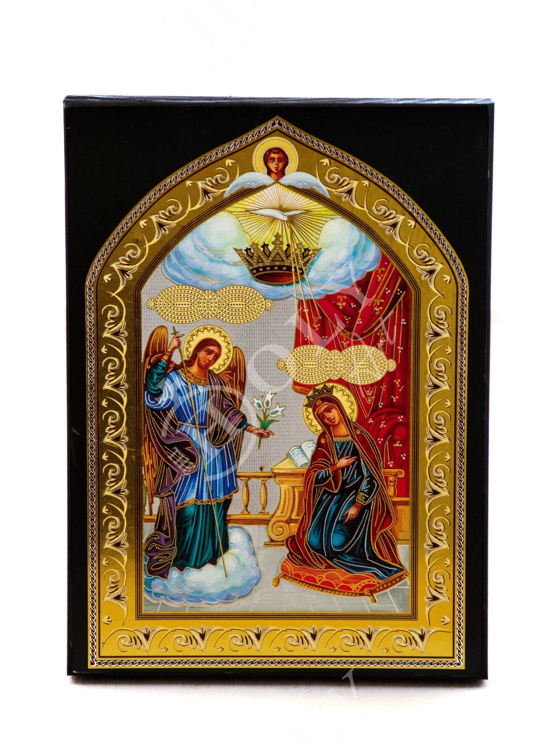 The Annunciation Virgin Mary icon, Greek Orthodox Icon, Mother of God Byzantine art, Theotokos handmade wall hanging wood plaque 27x21cm TheHolyArt