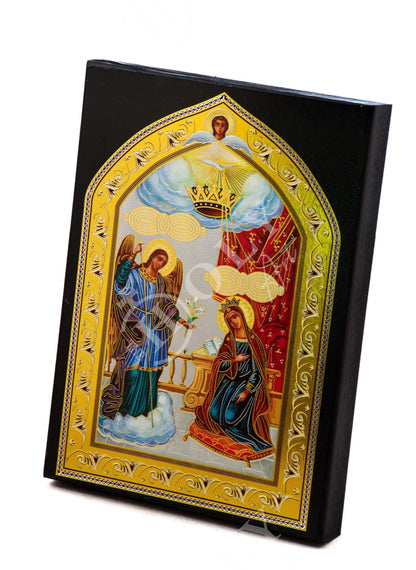 The Annunciation Virgin Mary icon, Greek Orthodox Icon, Mother of God Byzantine art, Theotokos handmade wall hanging wood plaque 27x21cm - TheHolyArt