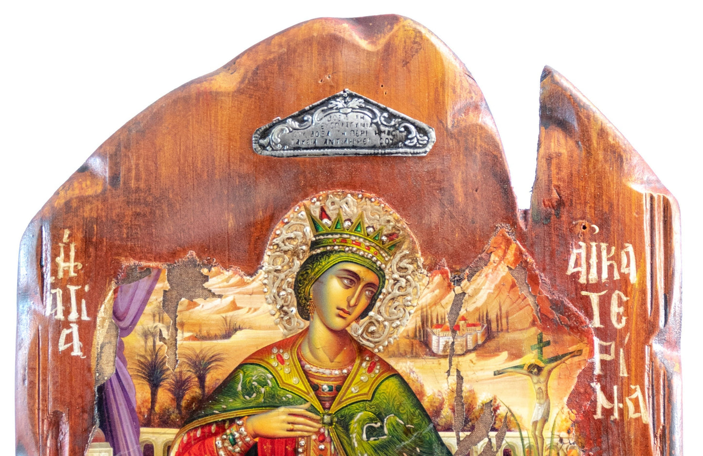 Saint Catherine icon, Handmade Greek Orthodox icon of St Katherine, Byzantine art wall hanging canvas icon plaque 45x29cm, wedding gift TheHolyArt