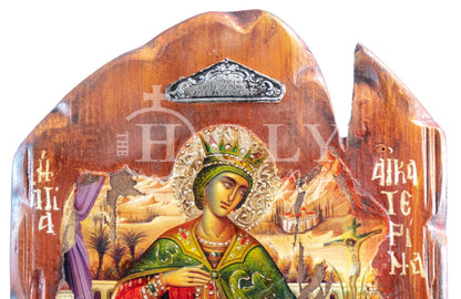 Saint Catherine icon, Handmade Greek Orthodox icon of St Katherine, Byzantine art wall hanging canvas icon plaque 45x29cm, wedding gift - TheHolyArt