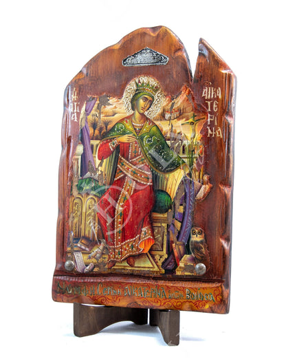 Saint Catherine icon, Handmade Greek Orthodox icon of St Katherine, Byzantine art wall hanging canvas icon plaque 45x29cm, wedding gift - TheHolyArt