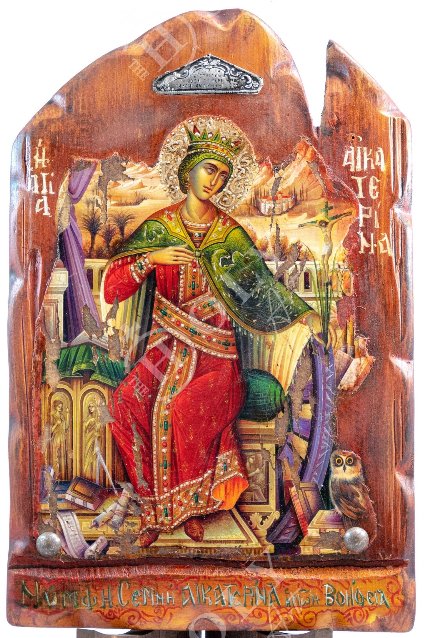 Saint Catherine icon, Handmade Greek Orthodox icon of St Katherine, Byzantine art wall hanging canvas icon plaque 45x29cm, wedding gift TheHolyArt