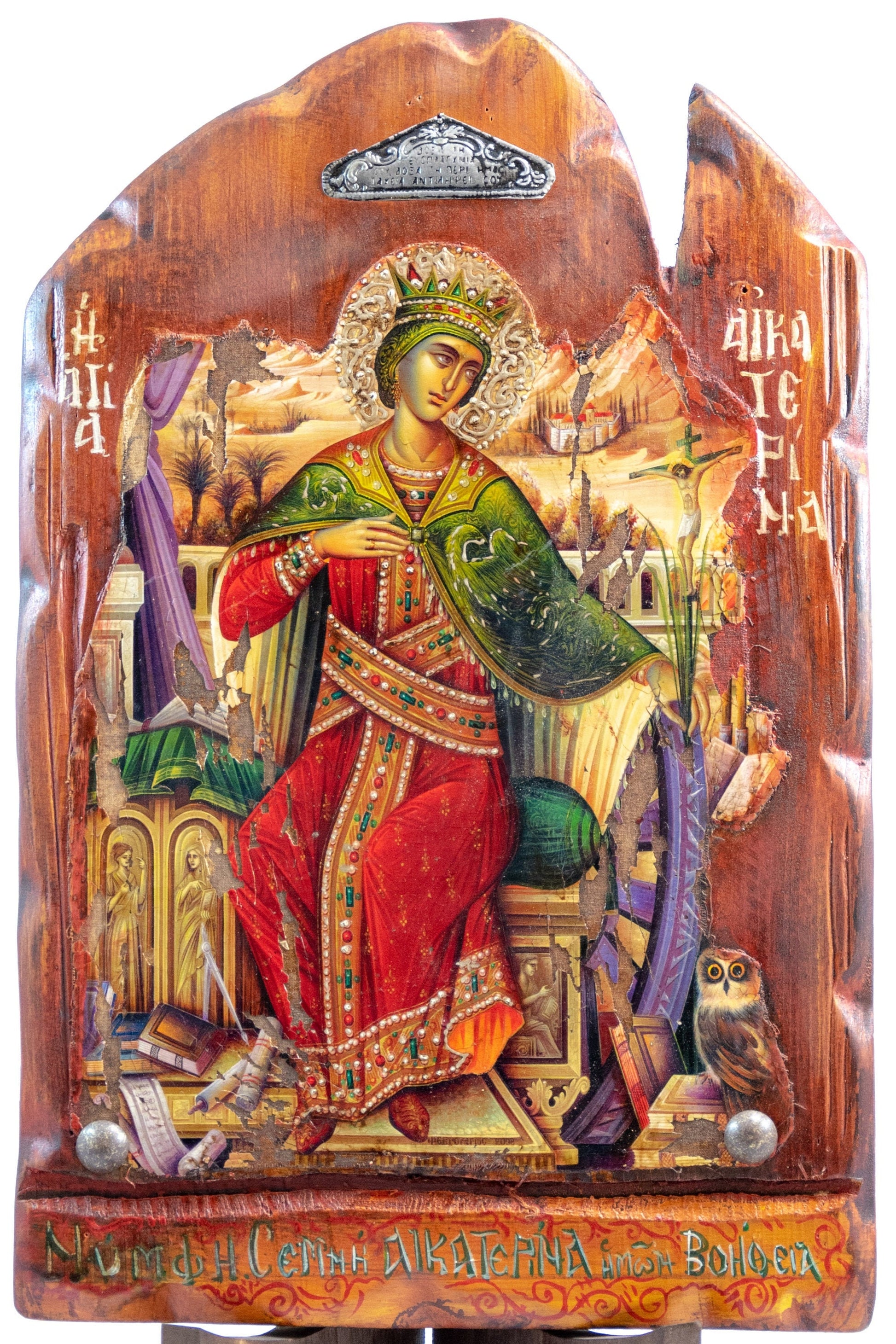 Saint Catherine icon, Handmade Greek Orthodox icon of St Katherine, Byzantine art wall hanging canvas icon plaque 45x29cm, wedding gift TheHolyArt