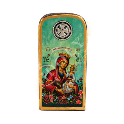 Virgin Mary icon Rose Amaranth, Handmade Greek Orthodox icon Theotokos, Mother of God Byzantine art wall hanging wood plaque, wedding gift - TheHolyArt