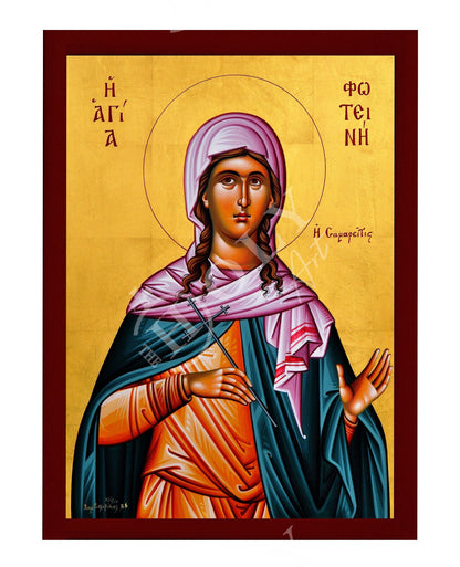 Saint Photine icon, Handmade Greek Orthodox icon St Photene the Samaritan, Byzantine art wall hanging on wood plaque icon, religious decor - TheHolyArt