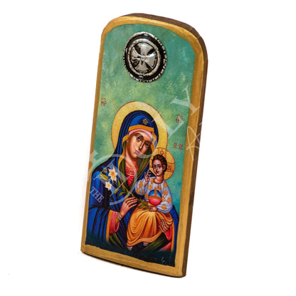 Virgin Mary icon Panagia, Handmade Greek Orthodox icon of Theotokos, Mother of God Byzantine art wall hanging wood plaque, wedding gift - TheHolyArt