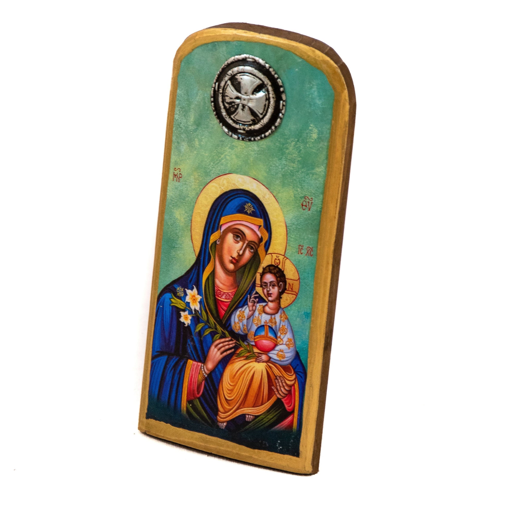 Virgin Mary icon Panagia, Handmade Greek Orthodox icon of Theotokos, Mother of God Byzantine art wall hanging wood plaque, wedding gift TheHolyArt