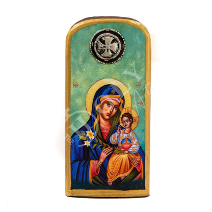 Virgin Mary icon Panagia, Handmade Greek Orthodox icon of Theotokos, Mother of God Byzantine art wall hanging wood plaque, wedding gift - TheHolyArt