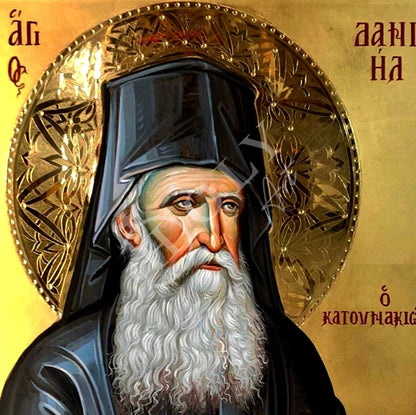 Saint Daniel icon, Handmade Greek Orthodox icon St Daniel Katounakiotis, Byzantine art wall hanging on wood plaque, religious decor - TheHolyArt