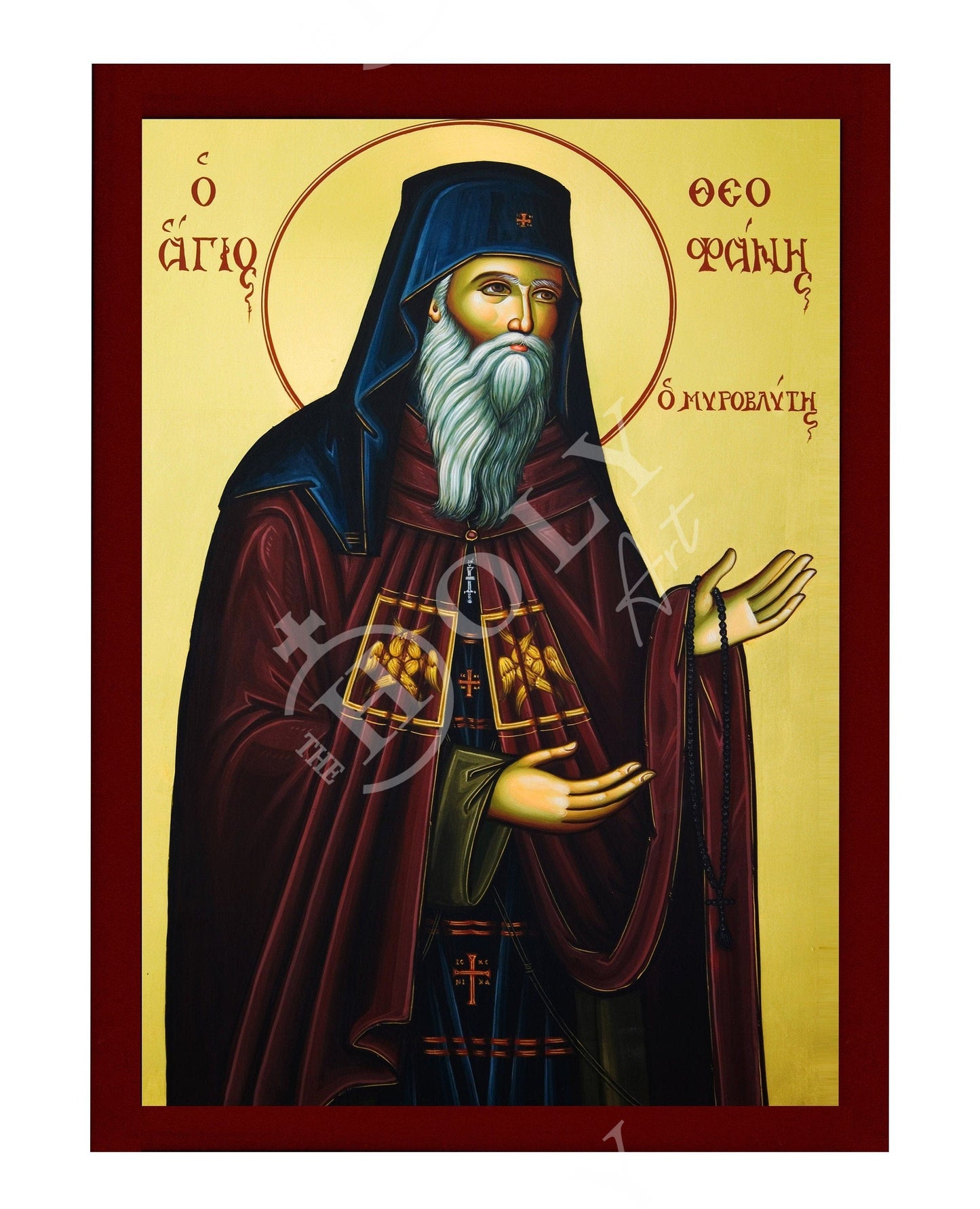 Saint Theophanes icon, Handmade Greek Orthodox icon St Theofanes Myrovlytis, Byzantine art wall hanging on wood plaque icon, religious decor TheHolyArt