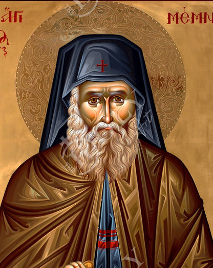 Saint Memnon icon, Handmade Greek Orthodox icon St Memnon the Wonderworker, Byzantine art wall hanging on wood plaque icon, religious decor - TheHolyArt