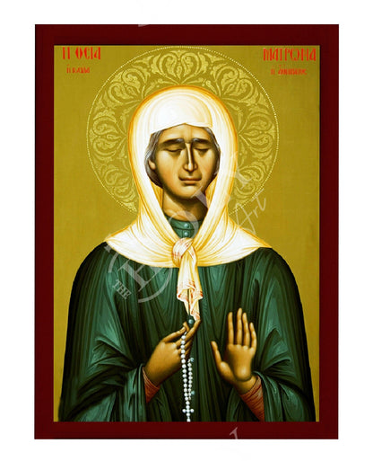 Saint Matrona icon, Handmade Greek Orthodox icon St Matrona of Moscow, Byzantine art wall hanging on wood plaque icon, religious decor - TheHolyArt