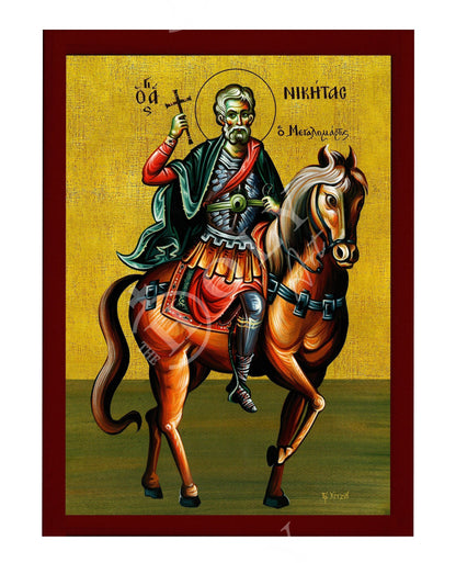 Saint Nicetas icon, Handmade Greek Orthodox icon of Saint Nikitas the Goth, Byzantine art wall hanging wood plaque icon, religious decor - TheHolyArt