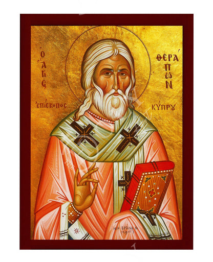 Saint Therapon icon, Handmade Greek Orthodox icon St Therapon of Cyprus, Byzantine art wall hanging on wood plaque icon, religious decor - TheHolyArt