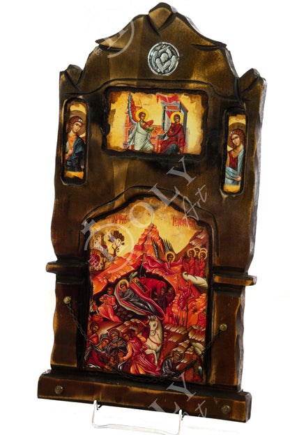 Nativity Jesus Christ icon, Birth of Jesus Handmade Greek Orthodox icon, Byzantine art wall hanging wood plaque, wedding gift 58x28cm - TheHolyArt