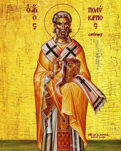 Saint Polycarp icon, Handmade Greek Orthodox icon of St Polycarpos of Smyrna, Byzantine art wall hanging wood plaque, religious gift - TheHolyArt