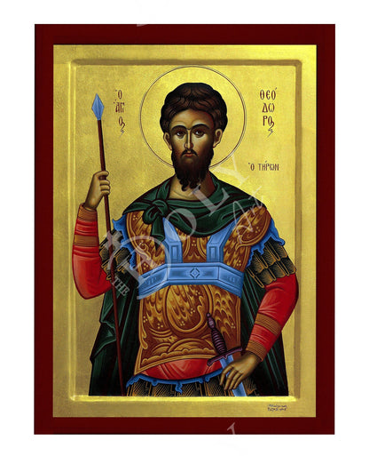 Saint Theodore icon, Handmade Greek Orthodox icon St Theodore The Tyro, Byzantine art wall hanging on wood plaque icon, religious decor - TheHolyArt