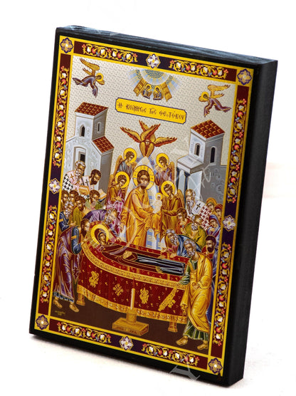 Dormition of Virgin Mary icon, Handmade Greek Orthodox Icon of Theotokos Assumption, Mother of God Byzantine art wall hanging plaque icon - TheHolyArt