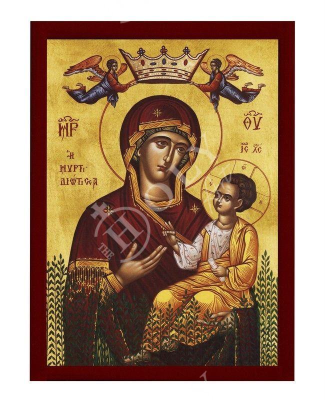 Virgin Mary icon Panagia Myrtidiotissa, Handmade Greek Orthodox Icon, Mother of God Byzantine art, Theotokos wall hanging wood plaque TheHolyArt