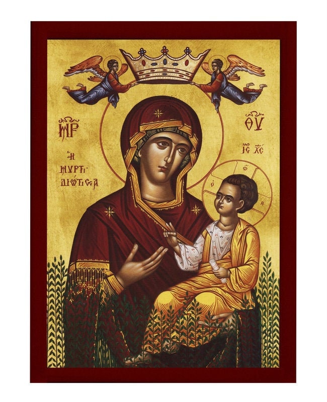 Virgin Mary icon Panagia Myrtidiotissa, Handmade Greek Orthodox Icon, Mother of God Byzantine art, Theotokos wall hanging wood plaque TheHolyArt