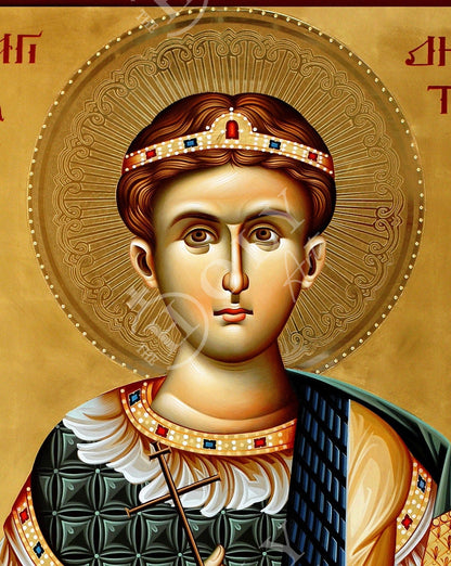 Saint Demetrius icon, Handmade Greek Orthodox icon of St Demetrios, Byzantine art wall hanging icon on wood plaque, religious decor - TheHolyArt