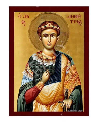 Saint Demetrius icon, Handmade Greek Orthodox icon of St Demetrios, Byzantine art wall hanging icon on wood plaque, religious decor - TheHolyArt