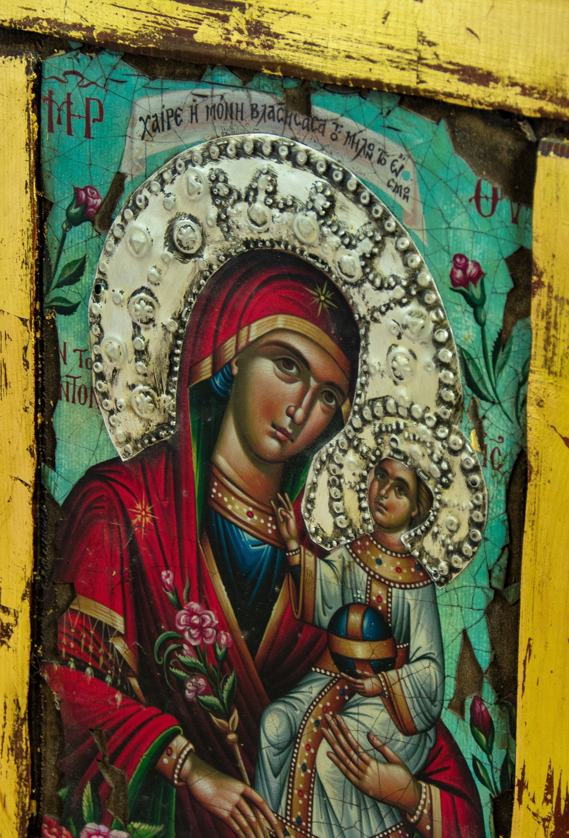 Virgin Mary icon Panagia, Handmade Greek Orthodox icon Theotokos, Mother of God Byzantine art wall hanging canvas icon, wedding gift 44x29cm TheHolyArt