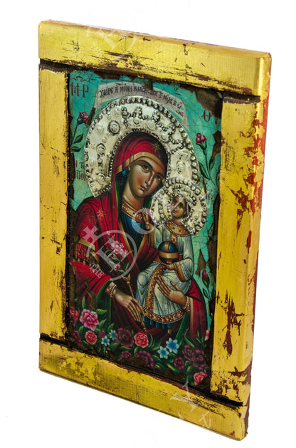 Virgin Mary icon Panagia, Handmade Greek Orthodox icon Theotokos, Mother of God Byzantine art wall hanging canvas icon, wedding gift 44x29cm - TheHolyArt