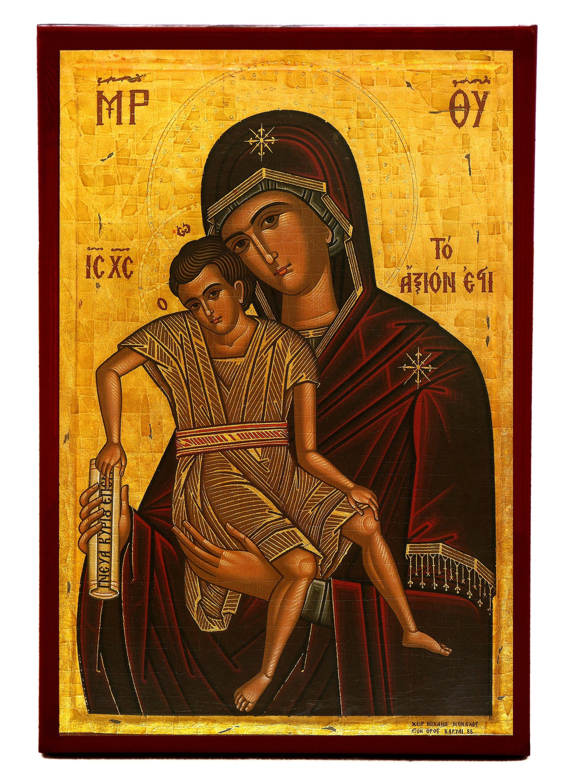 Virgin Mary icon Panagia Axion Esti, Greek Christian Orthodox Icon, Mother of God Byzantine art, Theotokos handmade wall hanging wood plaque TheHolyArt