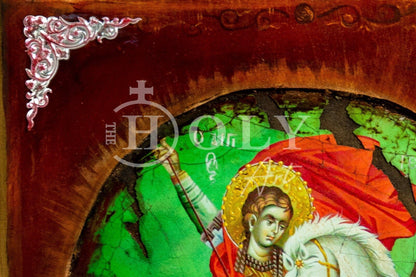 Saint George icon, Handmade Greek Orthodox icon of St George, Byzantine art wall hanging canvas icon wood plaque 37x24cm, religious decor - TheHolyArt