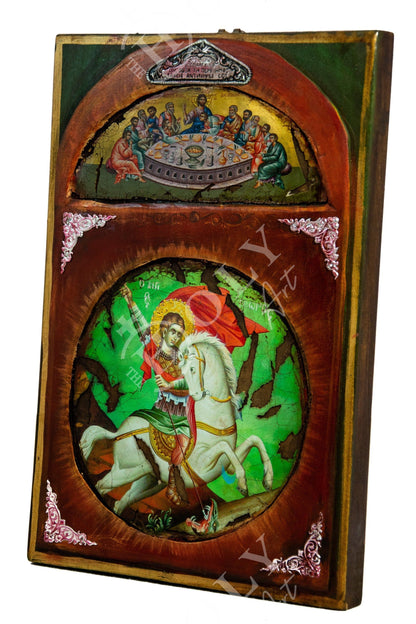 Saint George icon, Handmade Greek Orthodox icon of St George, Byzantine art wall hanging canvas icon wood plaque 37x24cm, religious decor - TheHolyArt