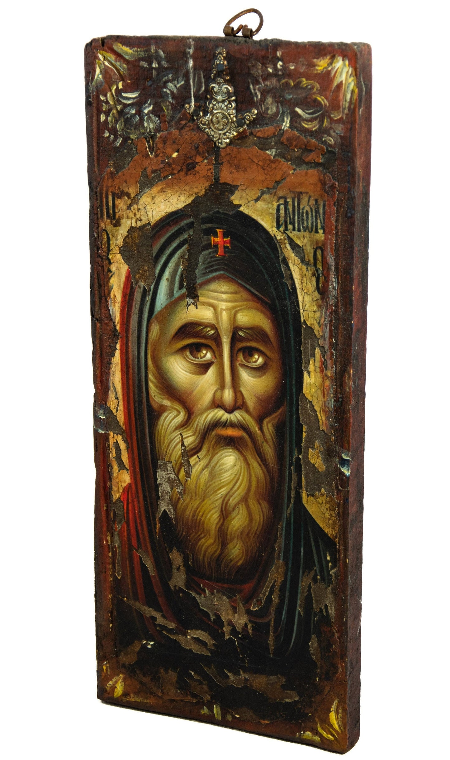 Saint Anthony icon, Handmade Greek Orthodox icon of Saint Antonius, Byzantine art wall hanging wood plaque canvas icon 42x17cm TheHolyArt