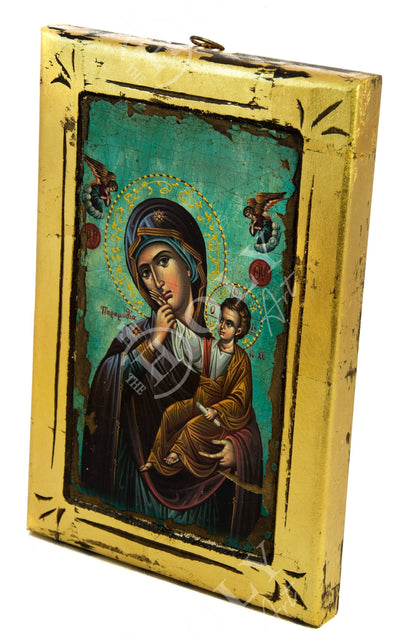 Virgin Mary icon Panagia, Handmade Greek Orthodox icon of Theotokos, Mother of God Byzantine art wall hanging canvas icon plaque 38x25cm - TheHolyArt
