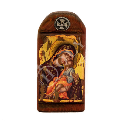Virgin Mary icon Glykophilousa, Handmade Greek Orthodox icon of Theotokos, Mother of God Byzantine art wall hanging gold leaf icon 20x9cm - TheHolyArt