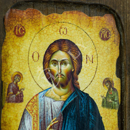 Jesus Christ icon Pantocrator Virgin Mary icon Glykophilousa diptych, Handmade Greek Orthodox icon, Byzantine art wall hanging 22x16cm - TheHolyArt