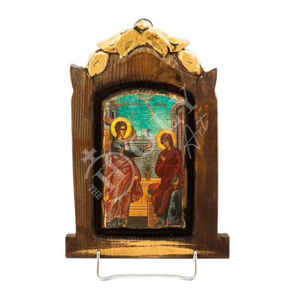 The Annunciation Virgin Mary icon, Handmade Greek Orthodox icon of Theotokos, Mother of God Byzantine art wall hanging canvas wood icon - TheHolyArt