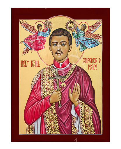 Saint Charles icon of Austria, Handmade Christian icon of St Karl Emperor of Peace, Religious art wall hanging on wood plaque - TheHolyArt