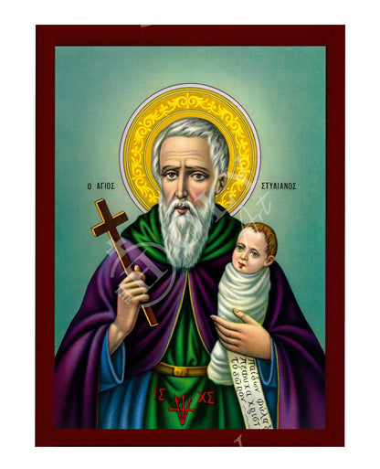 Saint Stylianos icon, Byzantine art wall hanging, Handmade Greek Orthodox icon of St Stylianos of Paphlagonia wood plaque religious decor(1) - TheHolyArt